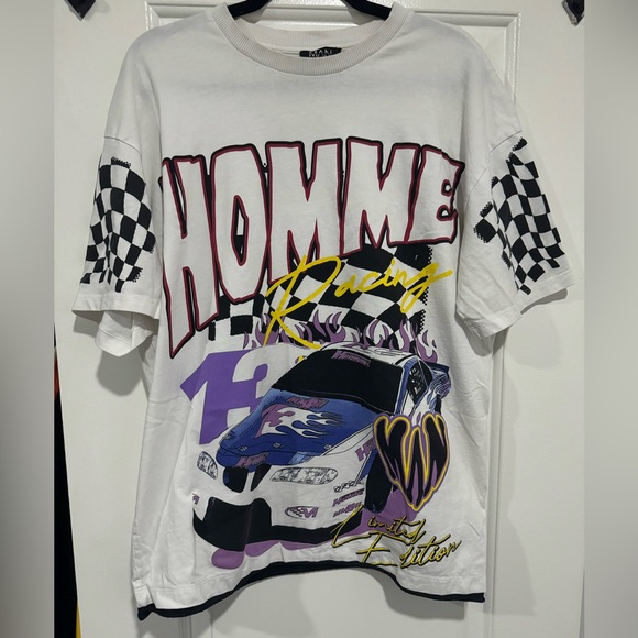 BoohooMAN Homme Racing Graphic Tee White M - Picture 1 of 4